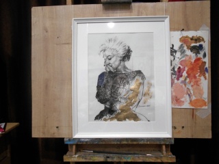 Rysunek - Marilyn Monroe. - rysunek węgiel i szlagmetal na papierze, 29,7 x 42 cm., w oprawie 40 x 50 cm.